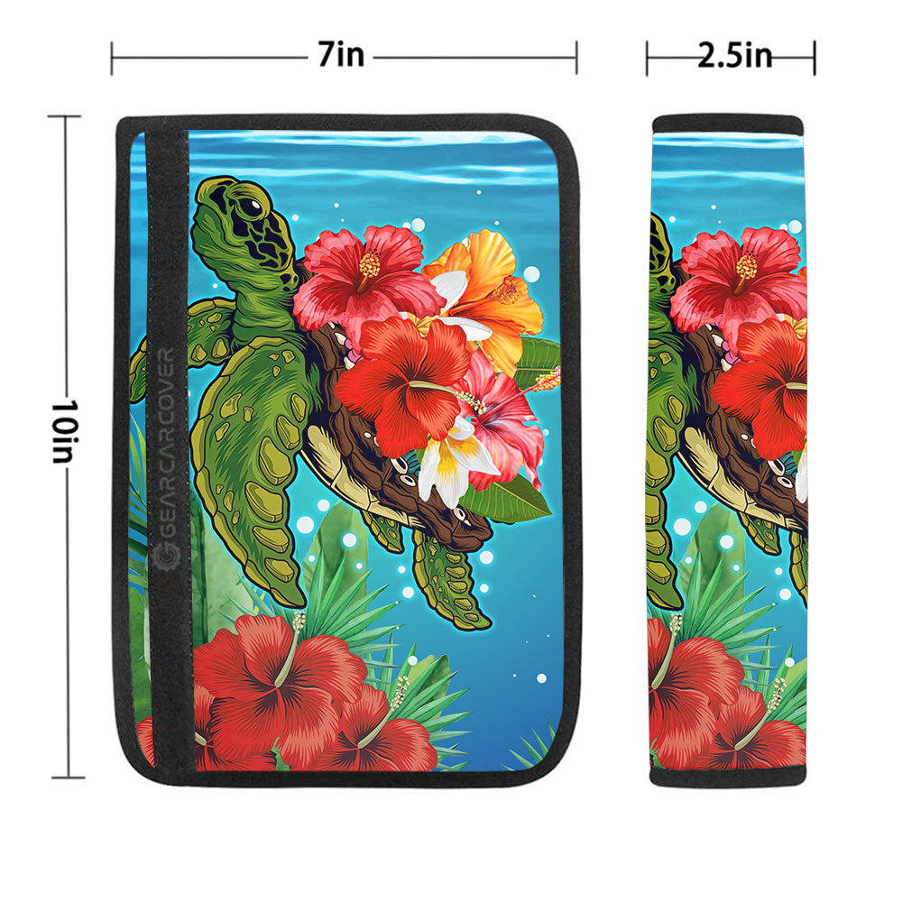 Hibiscus Plumeria Flower Turtle Seat Belt Covers Custom Sea Animal Car Accessories
