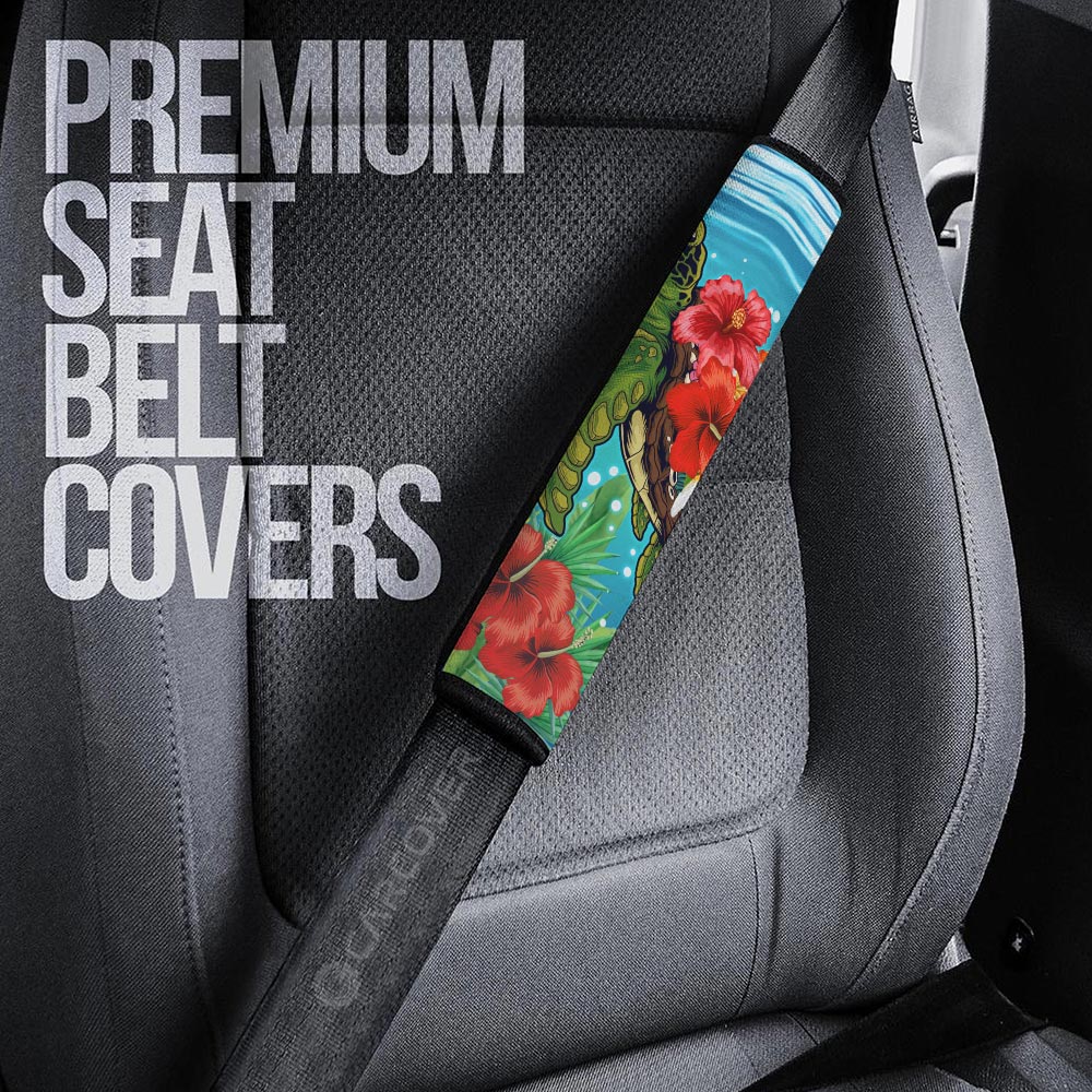 Hibiscus Plumeria Flower Turtle Seat Belt Covers Custom Sea Animal Car Accessories