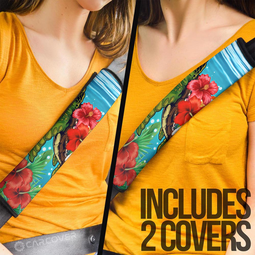 Hibiscus Plumeria Flower Turtle Seat Belt Covers Custom Sea Animal Car Accessories