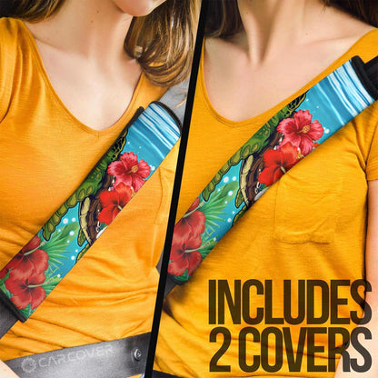 Hibiscus Plumeria Flower Turtle Seat Belt Covers Custom Sea Animal Car Accessories