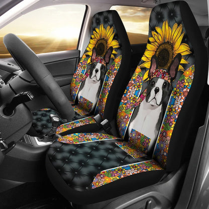 Hippie Boston Terrier Premium Custom Car Seat Covers Decor Protector