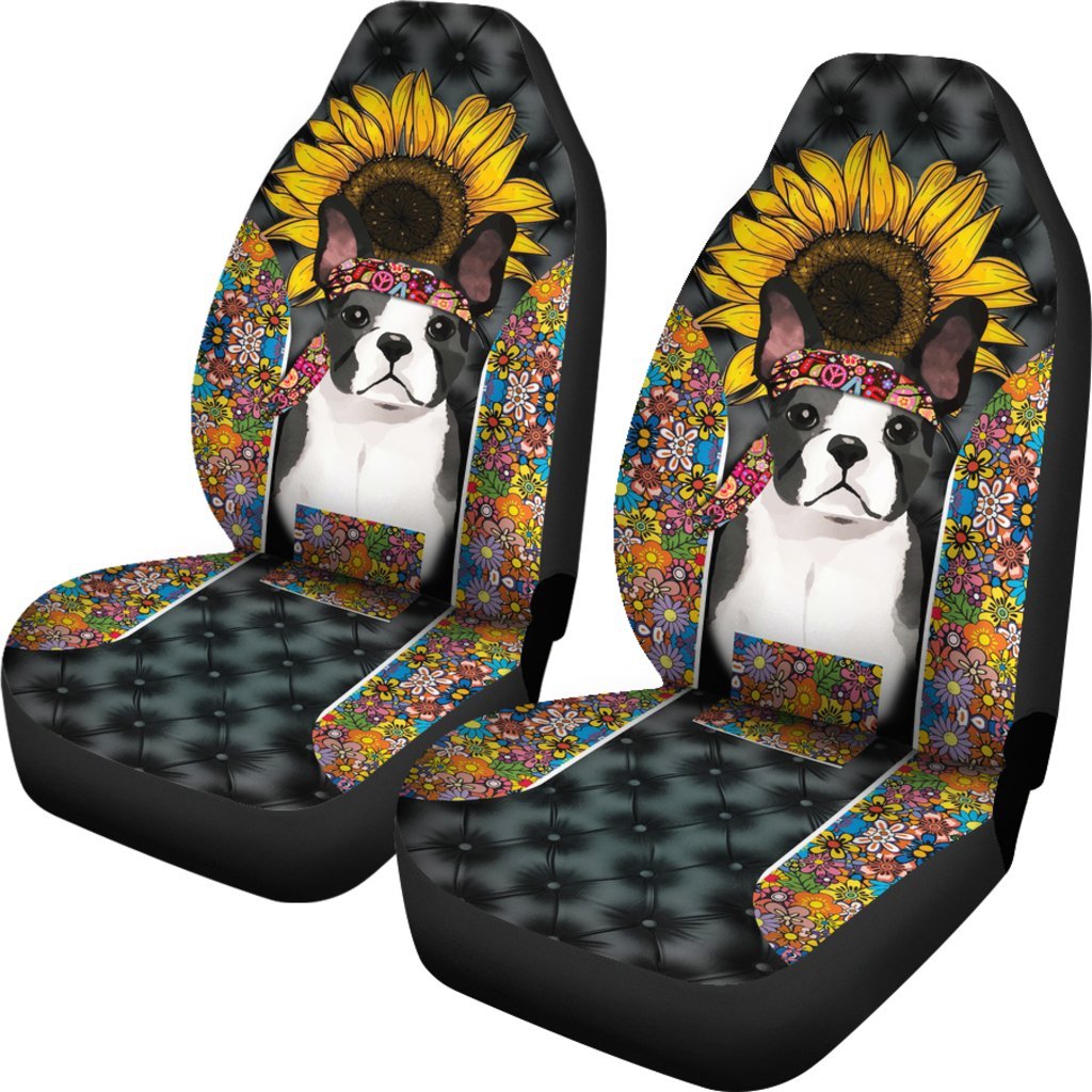 Hippie Boston Terrier Premium Custom Car Seat Covers Decor Protector