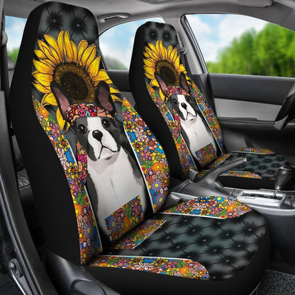 Hippie Boston Terrier Premium Custom Car Seat Covers Decor Protector