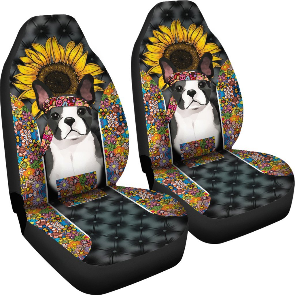 Hippie Boston Terrier Premium Custom Car Seat Covers Decor Protector