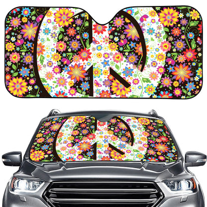 Hippie Flower Peace Sign Print Car Windshield Sun Shade