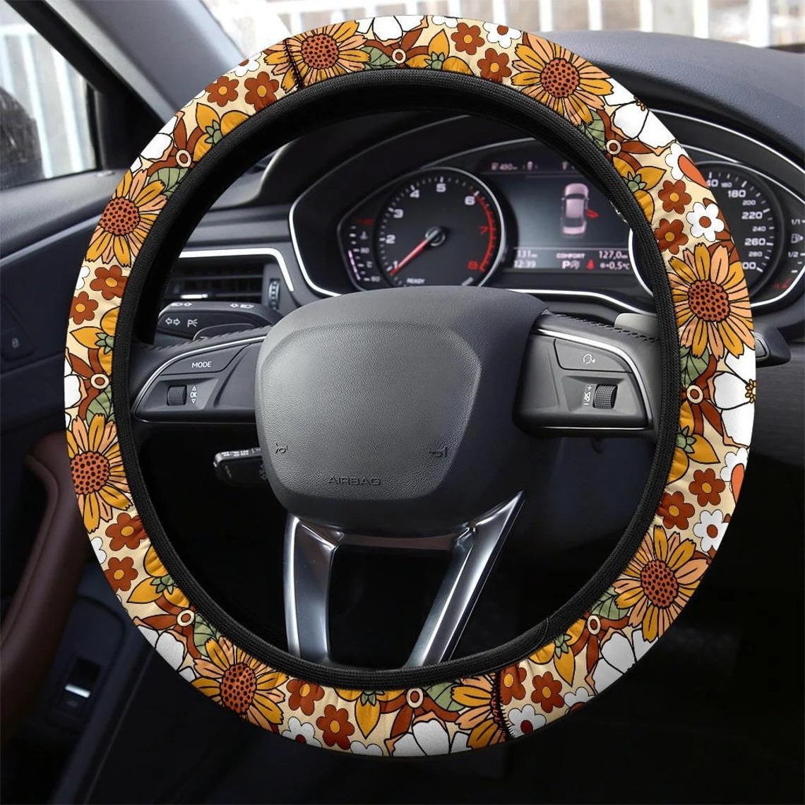 Hippie Flowers Car Steering Wheel Cover