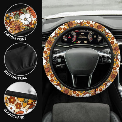 Hippie Flowers Car Steering Wheel Cover