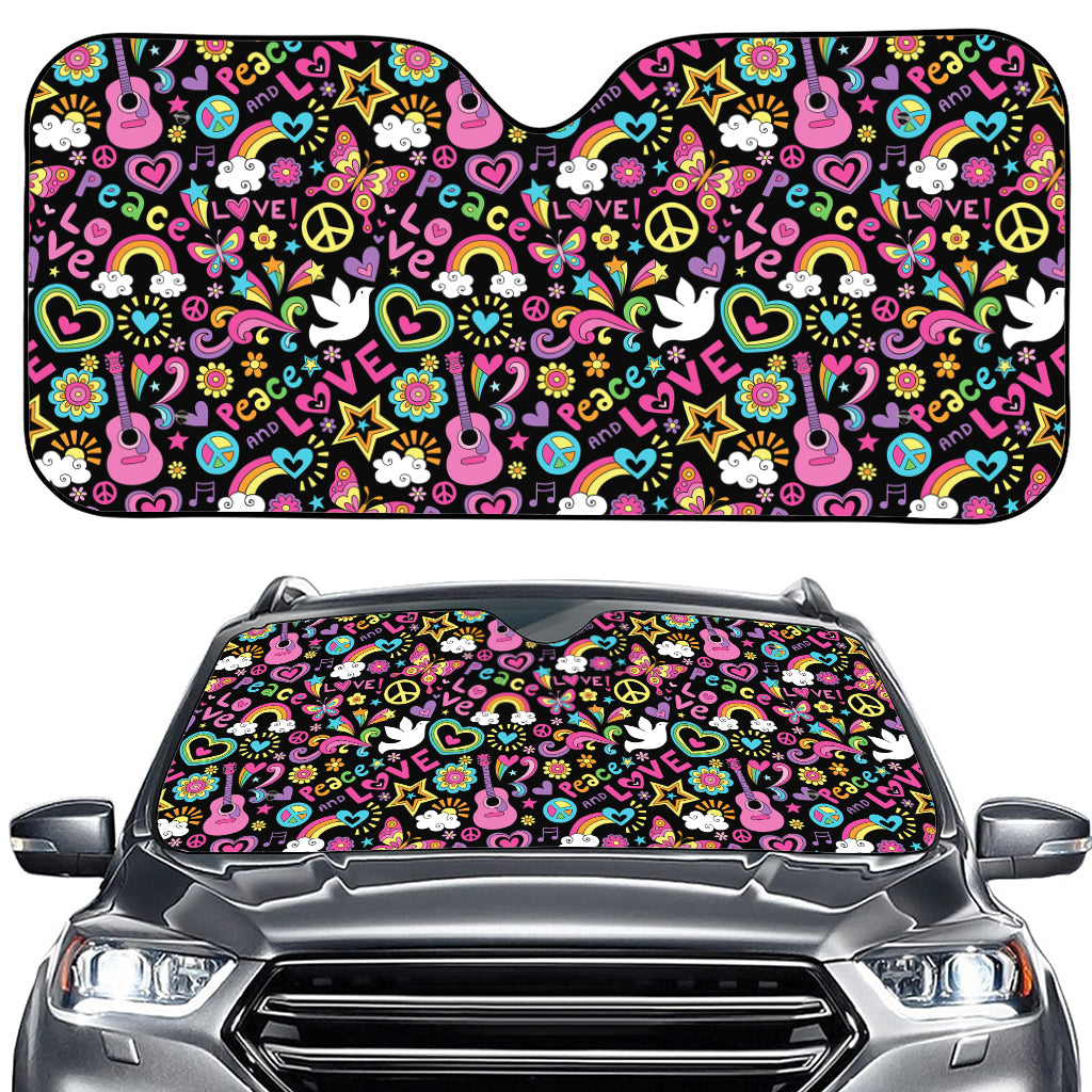Hippie Peace Sign And Love Pattern Print Car Windshield Sun Shade