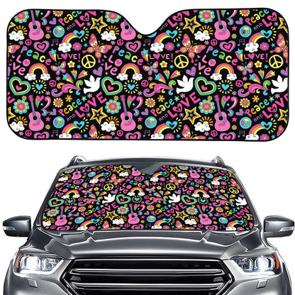 Hippie Peace Sign And Love Pattern Print Car Windshield Sun Shade