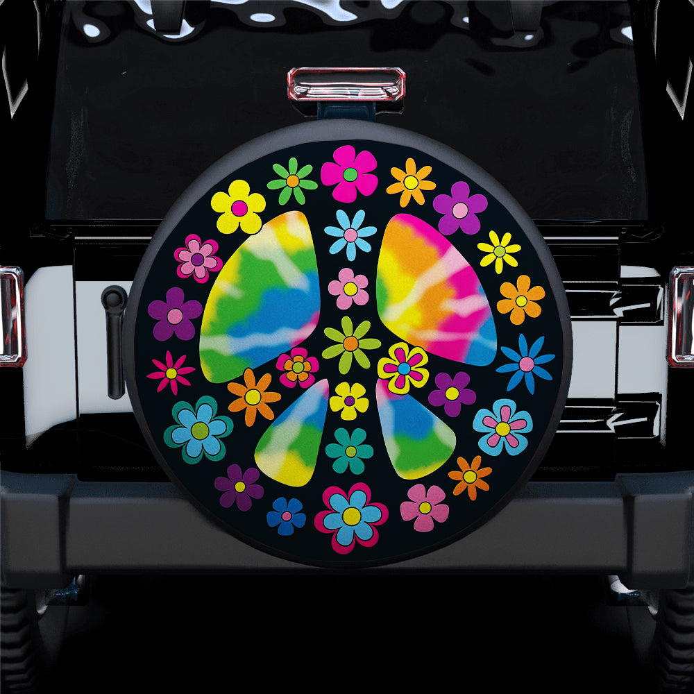 Hippie Peace Sign Flower Floral Spare Tire Cover
