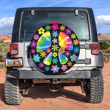 Hippie Peace Sign Flower Floral Spare Tire Cover