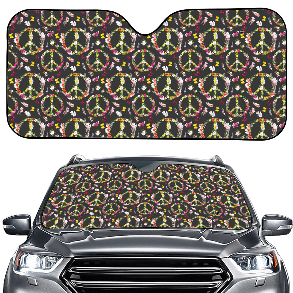 Hippie Peace Sign Flower Pattern Print Car Windshield Sun Shade