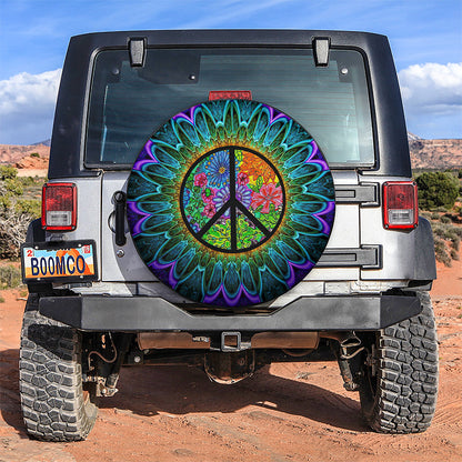 Hippie Rainbow Colorful Sunflower Car Spare Tire Cover