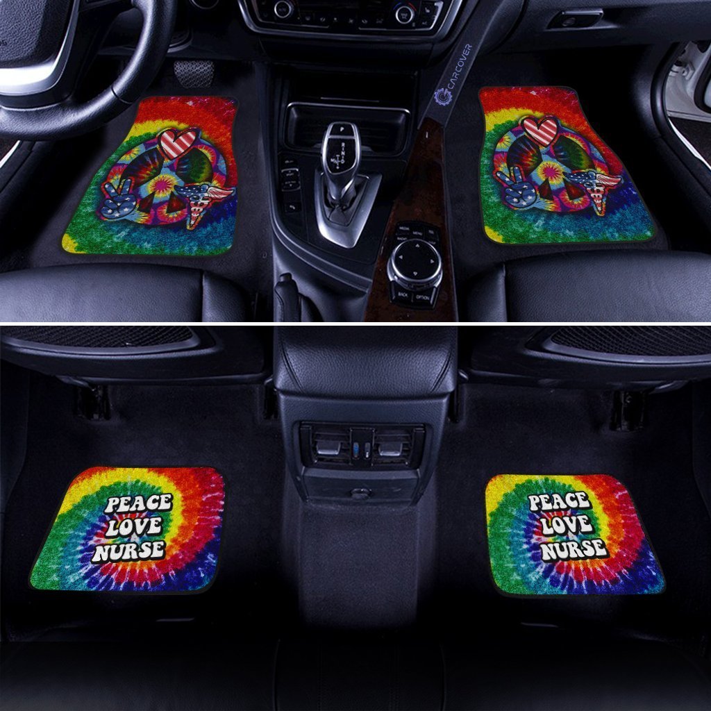 Hippie Tie Dye Car Floor Mats Custom Peace Love Nurse US Flag Car Accessories Beautiful For Nurse