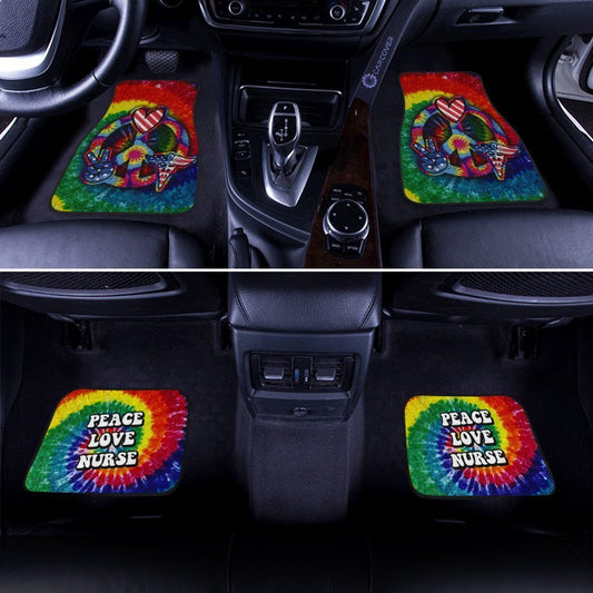 Hippie Tie Dye Car Floor Mats Custom Peace Love Nurse US Flag Car Accessories Beautiful For Nurse