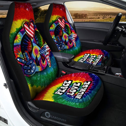 Hippie Tie Dye Car Seat Covers Custom Peace Love Nurse US Flag Car Accessories Beautiful For Nurse