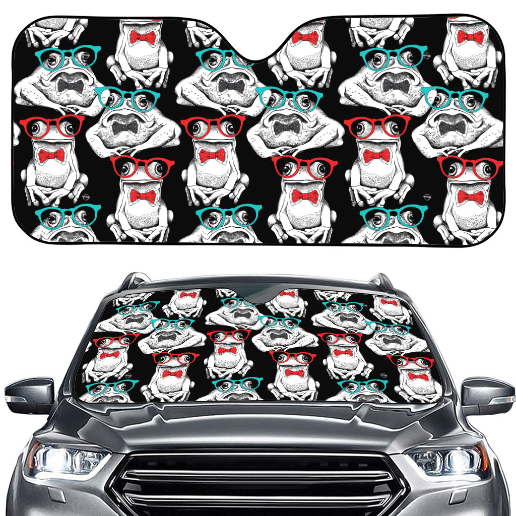 Hipster Frog Pattern Print Car Windshield Sun Shade