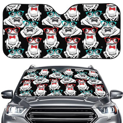 Hipster Frog Pattern Print Car Windshield Sun Shade