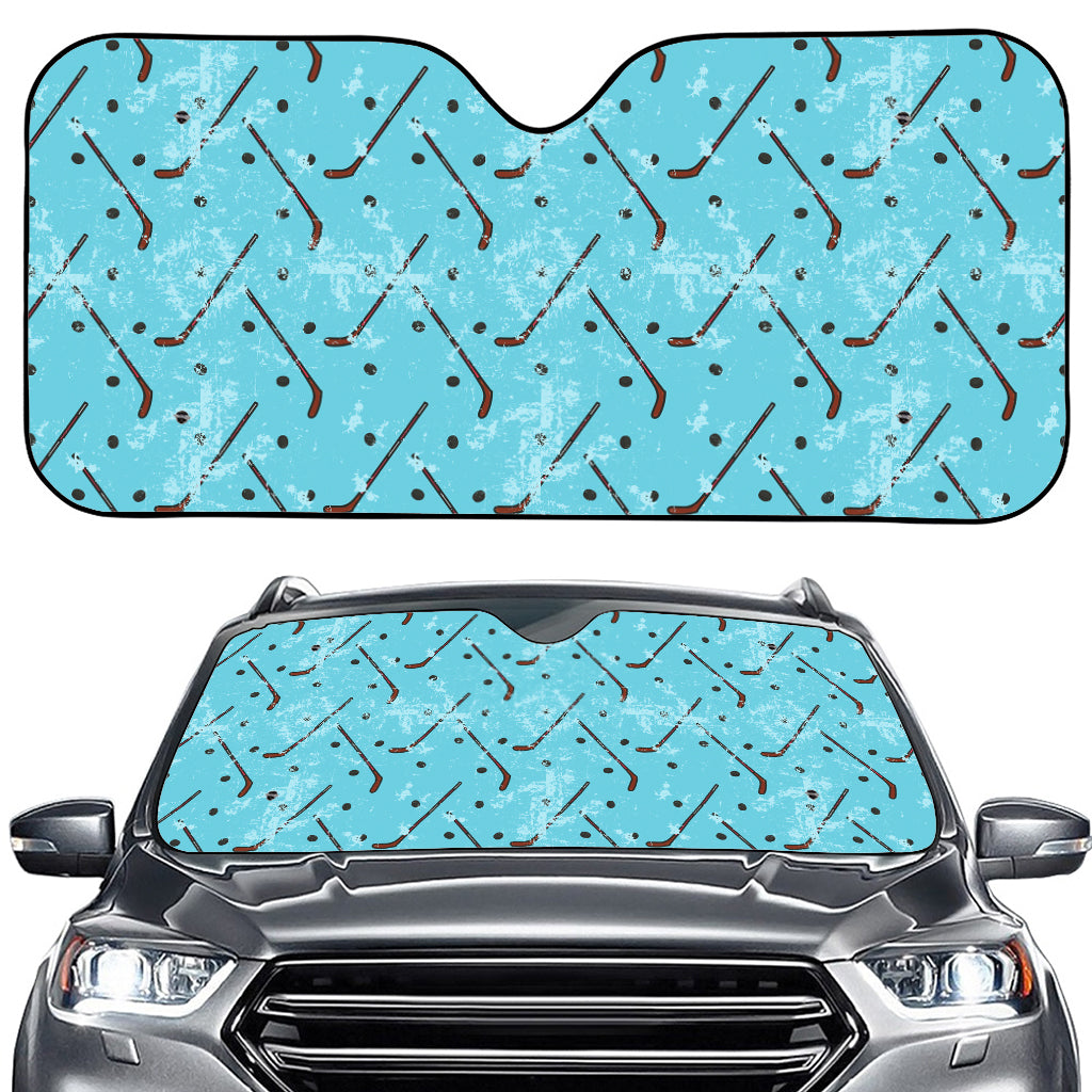 Hockey Stick And Puck Pattern Print Car Windshield Sun Shade