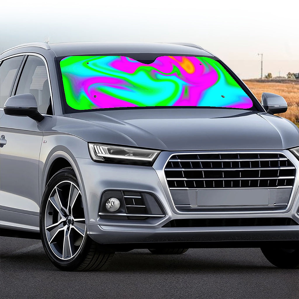 Holographic Neon Liquid Trippy Print Car Windshield Sun Shade
