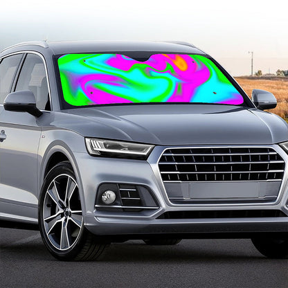 Holographic Neon Liquid Trippy Print Car Windshield Sun Shade
