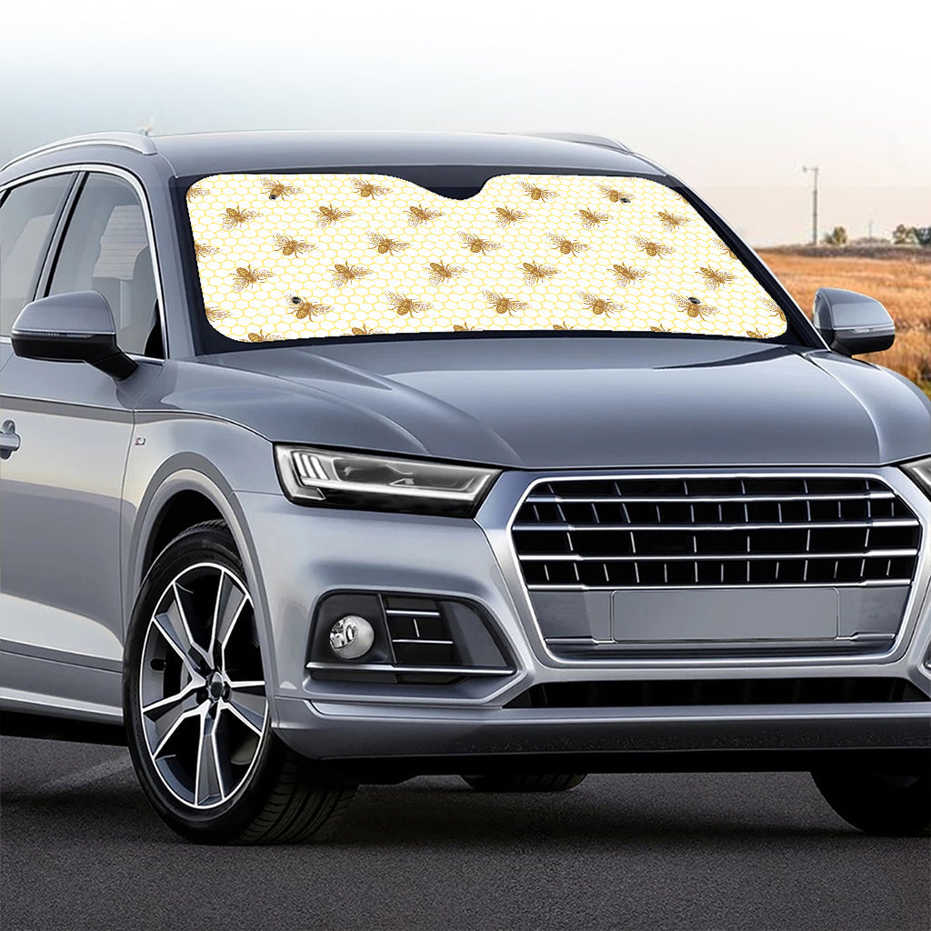 Honey Bee Hive Pattern Print Car Windshield Sun Shade