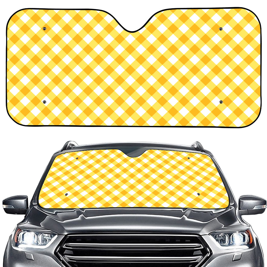 Honey Yellow And White Gingham Print Car Windshield Sun Shade