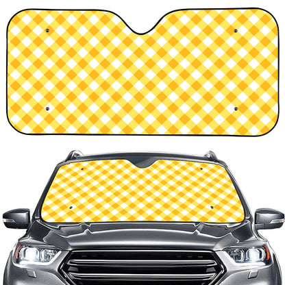 Honey Yellow And White Gingham Print Car Windshield Sun Shade