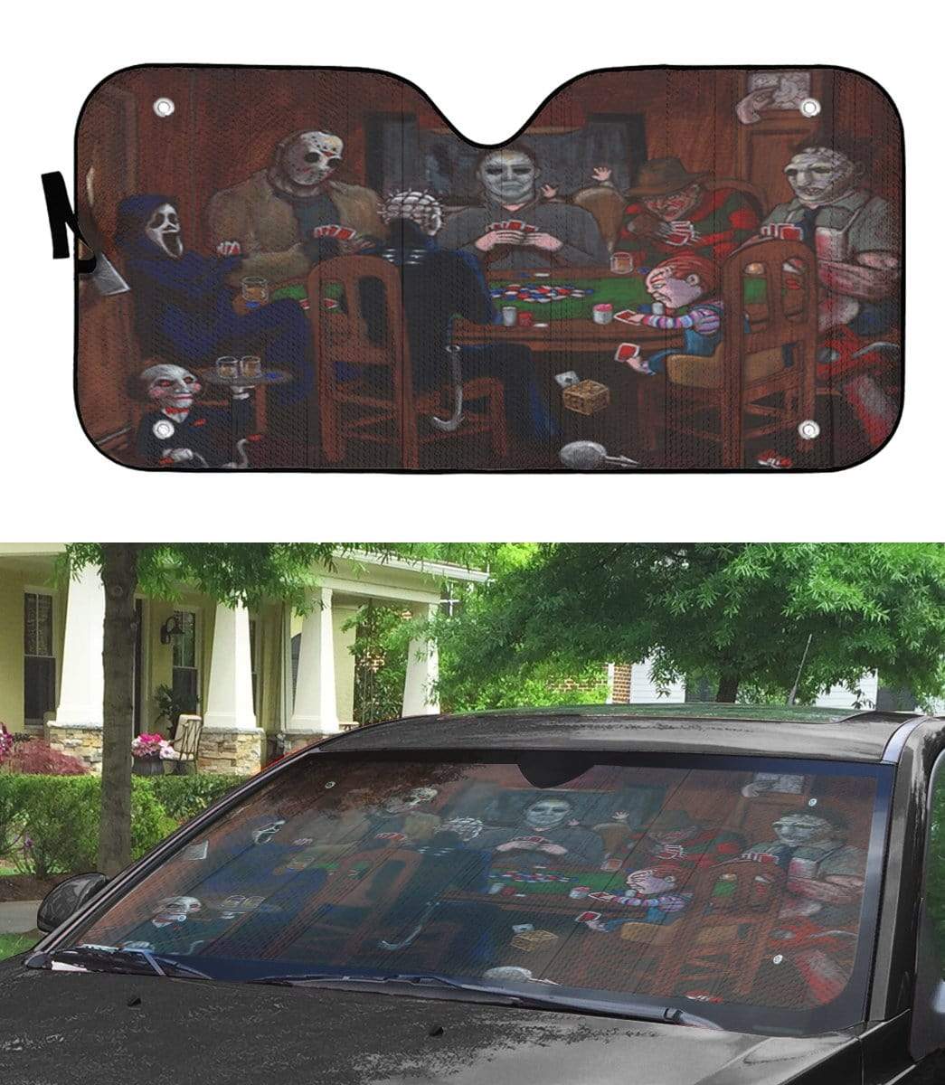 Gearhumans Horror Icons Playing Poker Custom Auto Car Sunshade