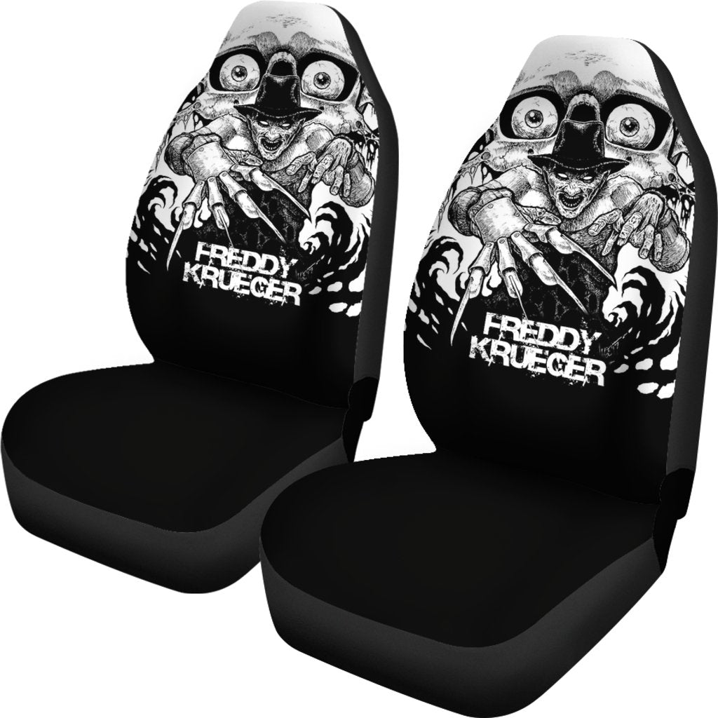 Horror Movie Car Seat Covers | Freddy Krueger Claw Glove Black White Scary Eyes Seat Covers Ci090121