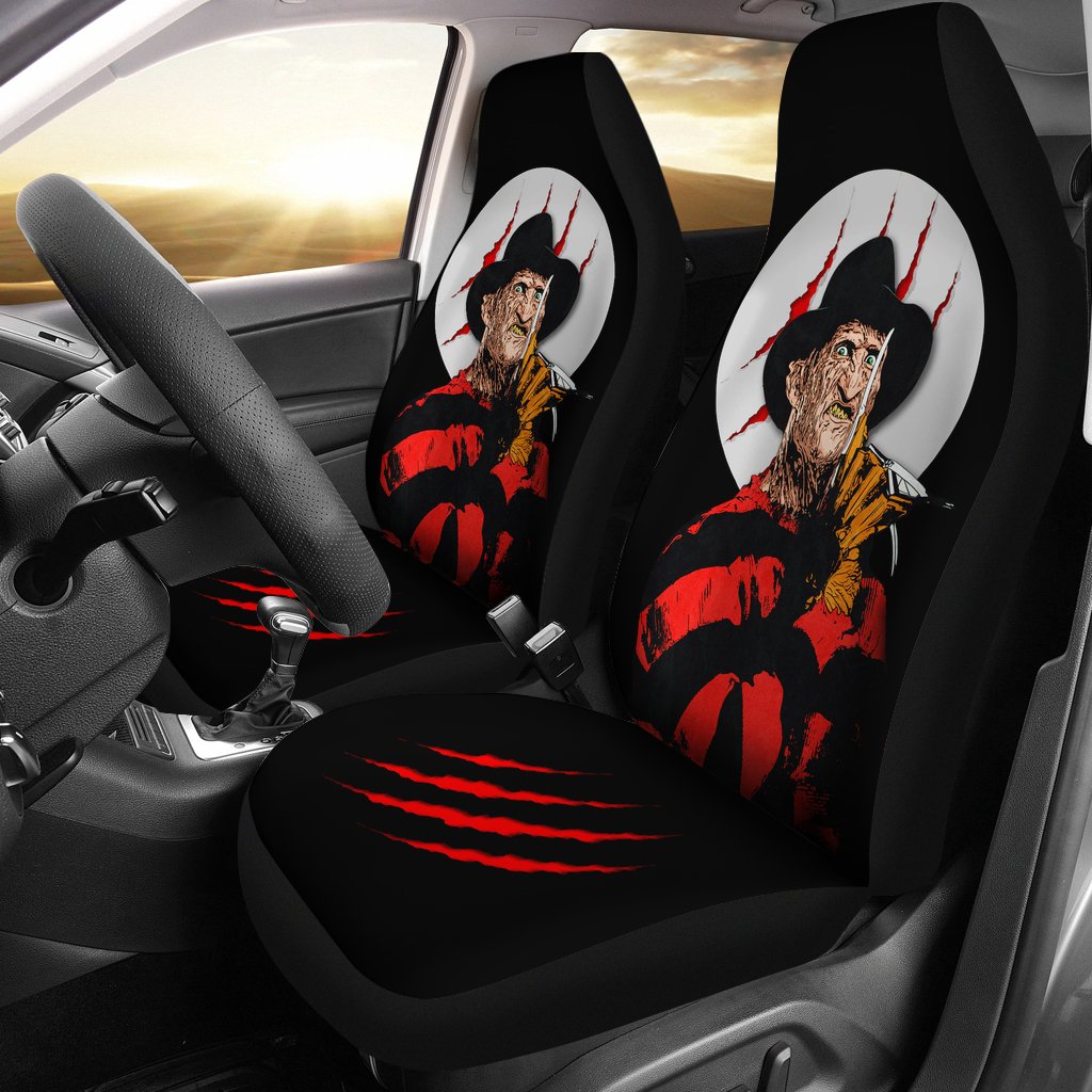 Horror Movie Car Seat Covers | Freddy Krueger Claw On White Moon Seat Covers Ci082621