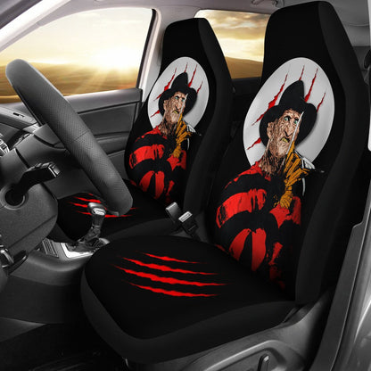 Horror Movie Car Seat Covers | Freddy Krueger Claw On White Moon Seat Covers Ci082621