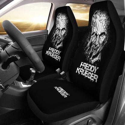 Horror Movie Car Seat Covers | Freddy Krueger Dissolving Face Black White Seat Covers Ci083121