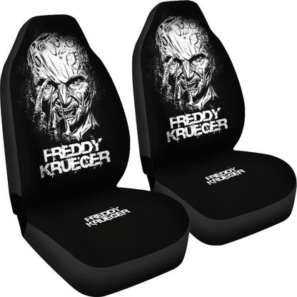 Horror Movie Car Seat Covers | Freddy Krueger Dissolving Face Black White Seat Covers Ci083121