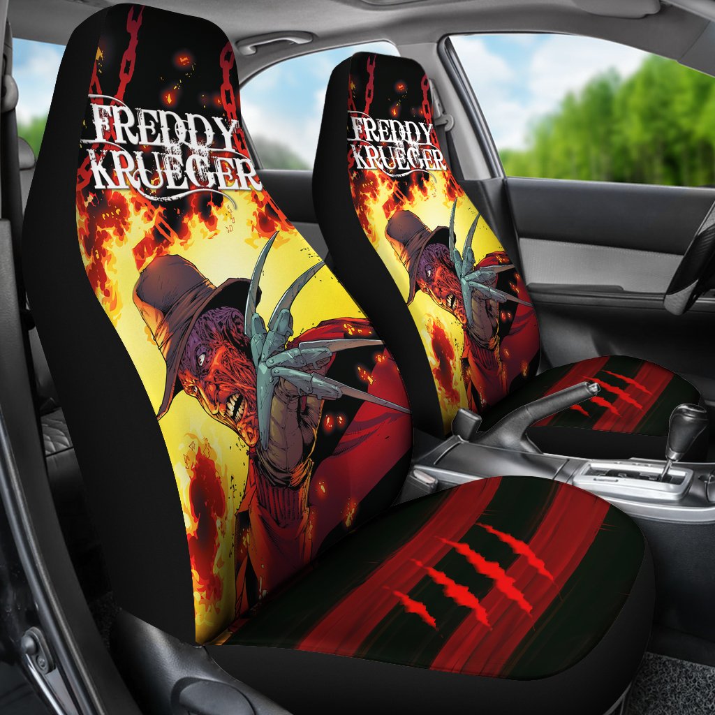 Horror Movie Car Seat Covers | Freddy Krueger Flaming In Fire Seat Covers Ci082721