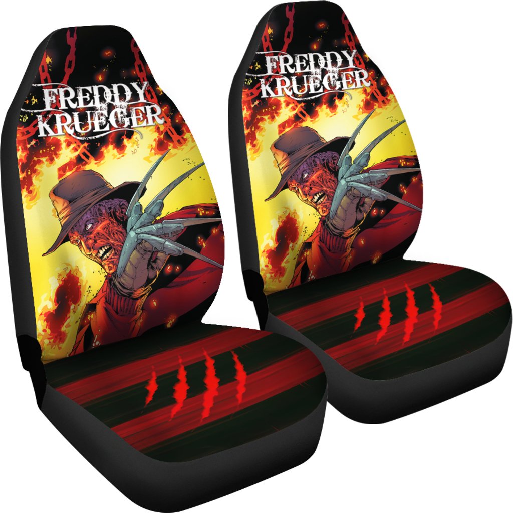 Horror Movie Car Seat Covers | Freddy Krueger Flaming In Fire Seat Covers Ci082721