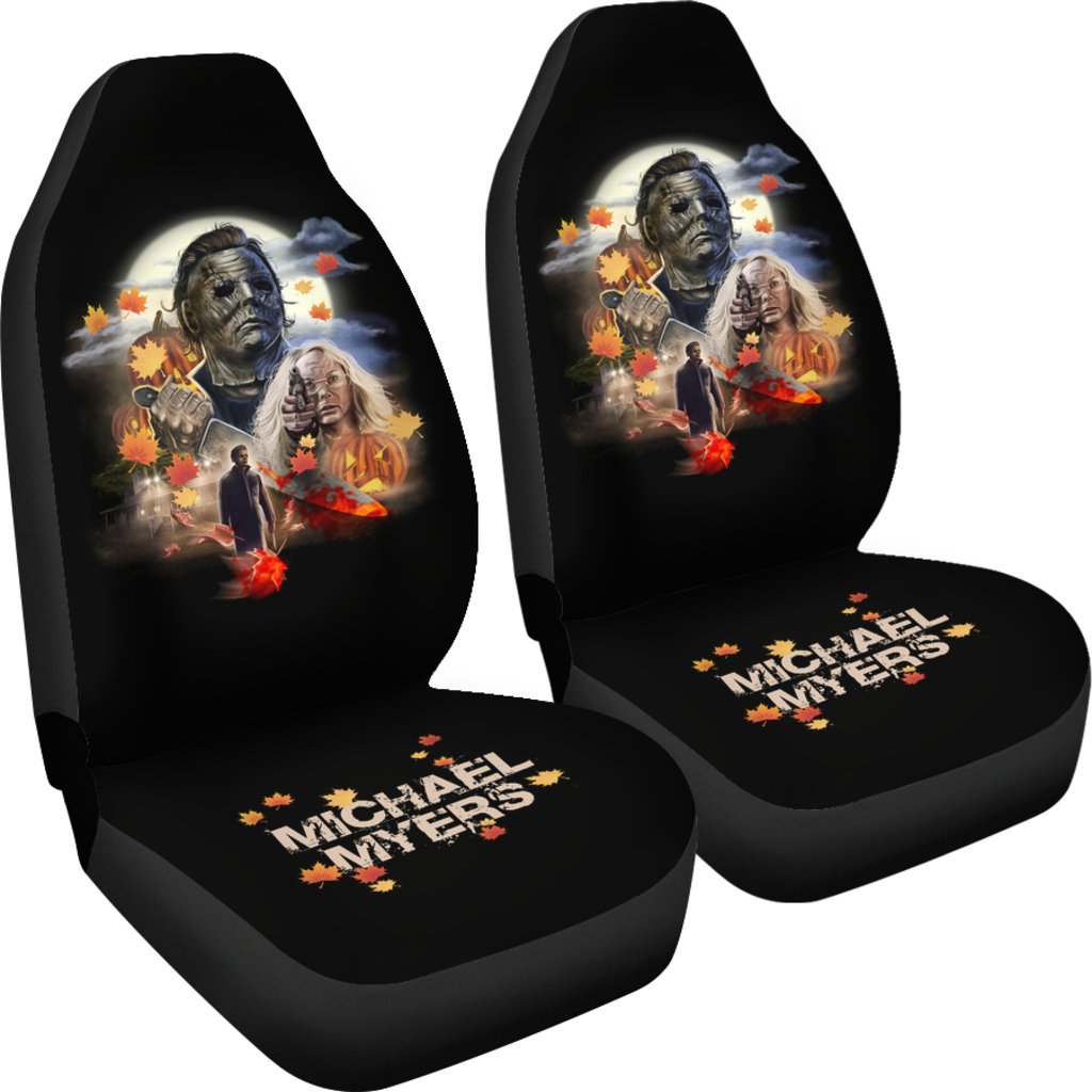 Horror Movie Car Seat Covers | Michael Myers And Laurie Maple Leaf Falling Seat Covers Ci090621
