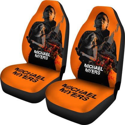 Horror Movie Car Seat Covers | Michael Myers And Laurie Strode Orange Seat Covers Ci090621