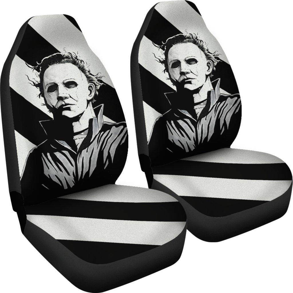 Horror Movie Car Seat Covers | Michael Myers Black And White Portrait Seat Covers Ci090921