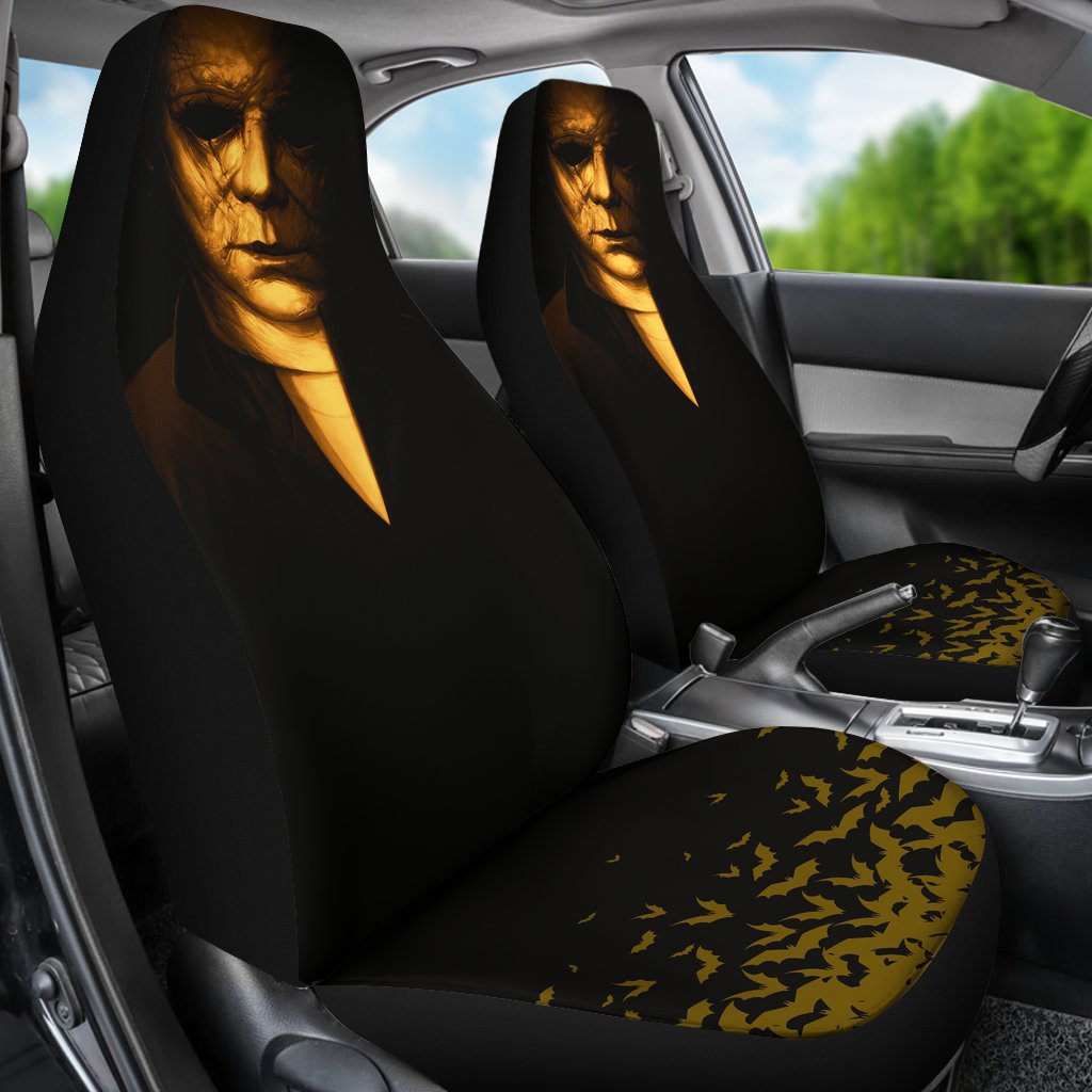 Horror Movie Car Seat Covers | Michael Myers Half Face Flying Bats Seat Covers Ci090821