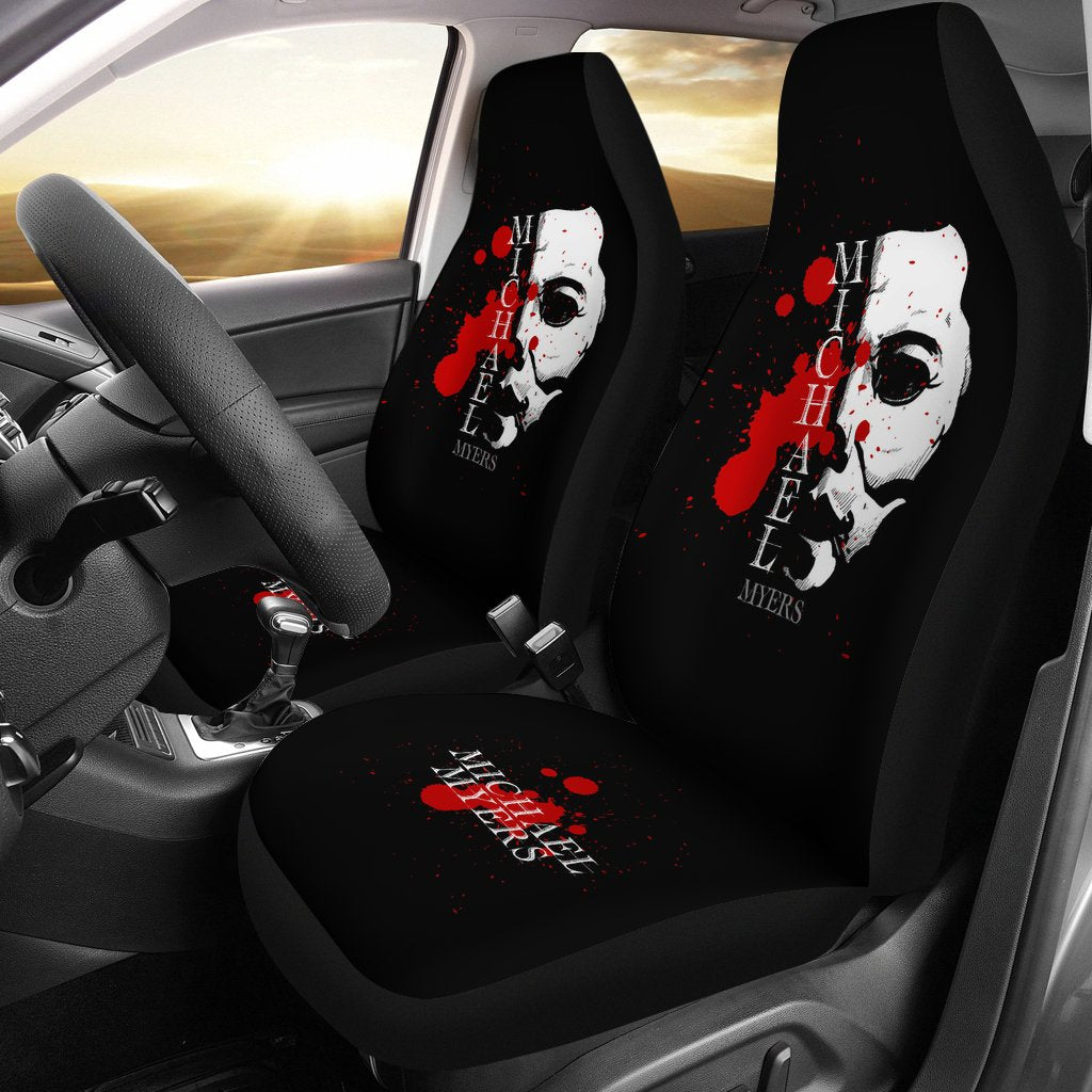 Horror Movie Car Seat Covers | Michael Myers Half White Face Seat Covers Ci090921