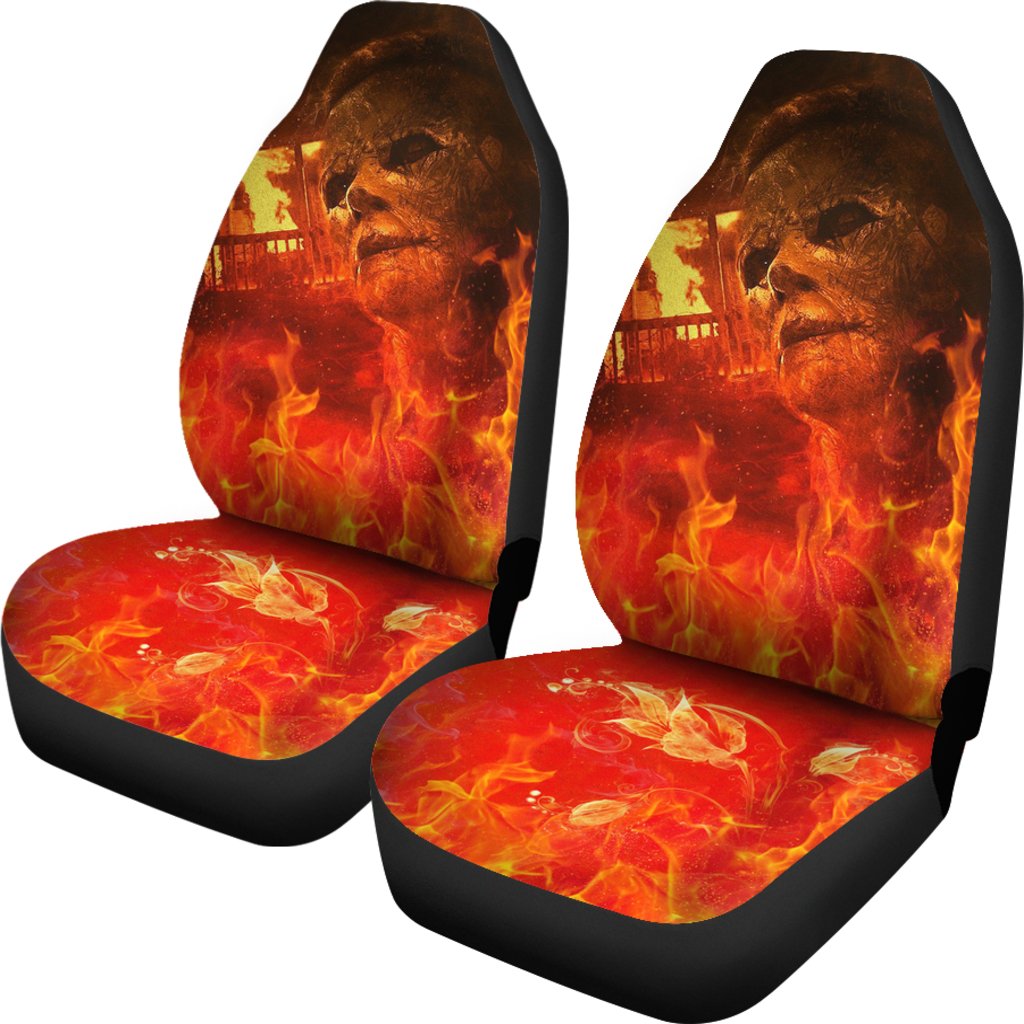 Horror Movie Car Seat Covers | Michael Myers In Flaming House Seat Covers Ci090621