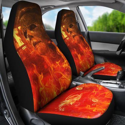 Horror Movie Car Seat Covers | Michael Myers In Flaming House Seat Covers Ci090621