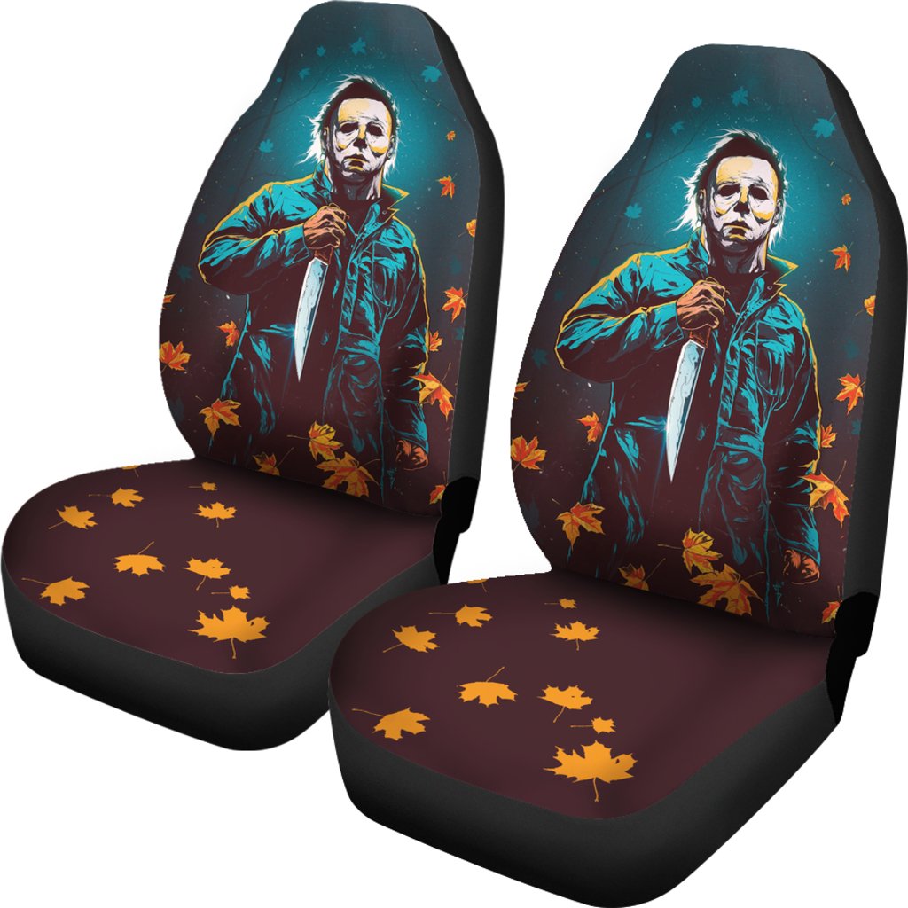Horror Movie Car Seat Covers | Michael Myers In Forest Leaves Patterns Seat Covers Ci090221