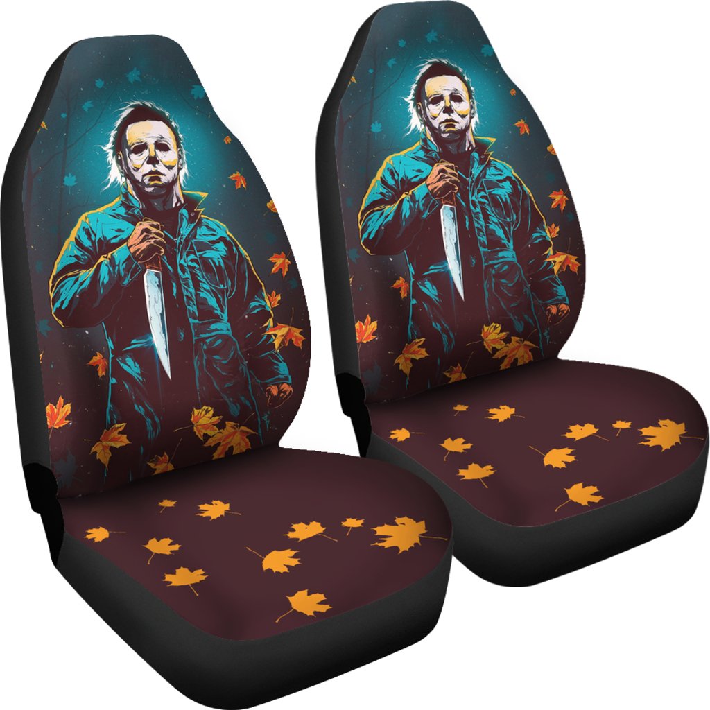 Horror Movie Car Seat Covers | Michael Myers In Forest Leaves Patterns Seat Covers Ci090221