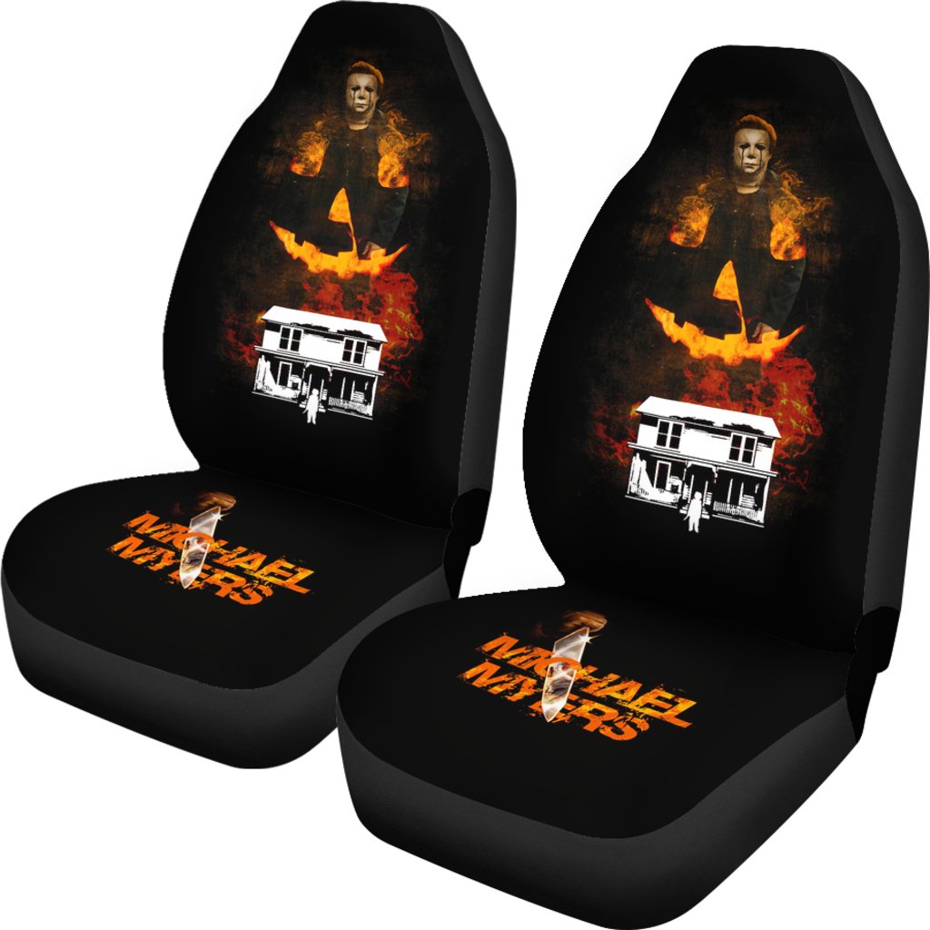 Horror Movie Car Seat Covers | Michael Myers Knife Pumpkin Face Seat Covers Ci090721
