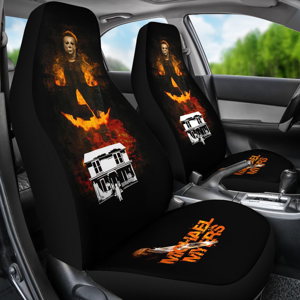Horror Movie Car Seat Covers | Michael Myers Knife Pumpkin Face Seat Covers Ci090721
