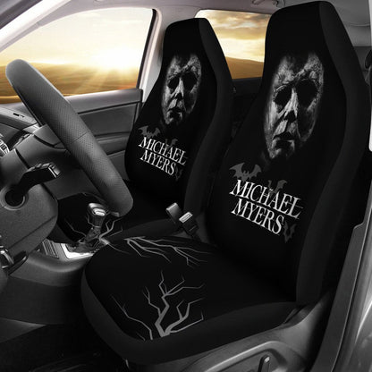 Horror Movie Car Seat Covers | Michael Myers Old Stone Face Black White Seat Covers Ci090921