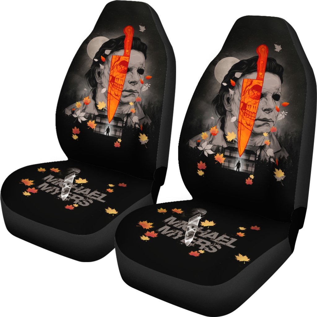 Horror Movie Car Seat Covers | Michael Myers Skull Maple Leaf Falling Seat Covers Ci090721