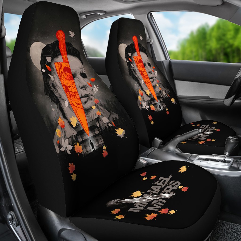 Horror Movie Car Seat Covers | Michael Myers Skull Maple Leaf Falling Seat Covers Ci090721